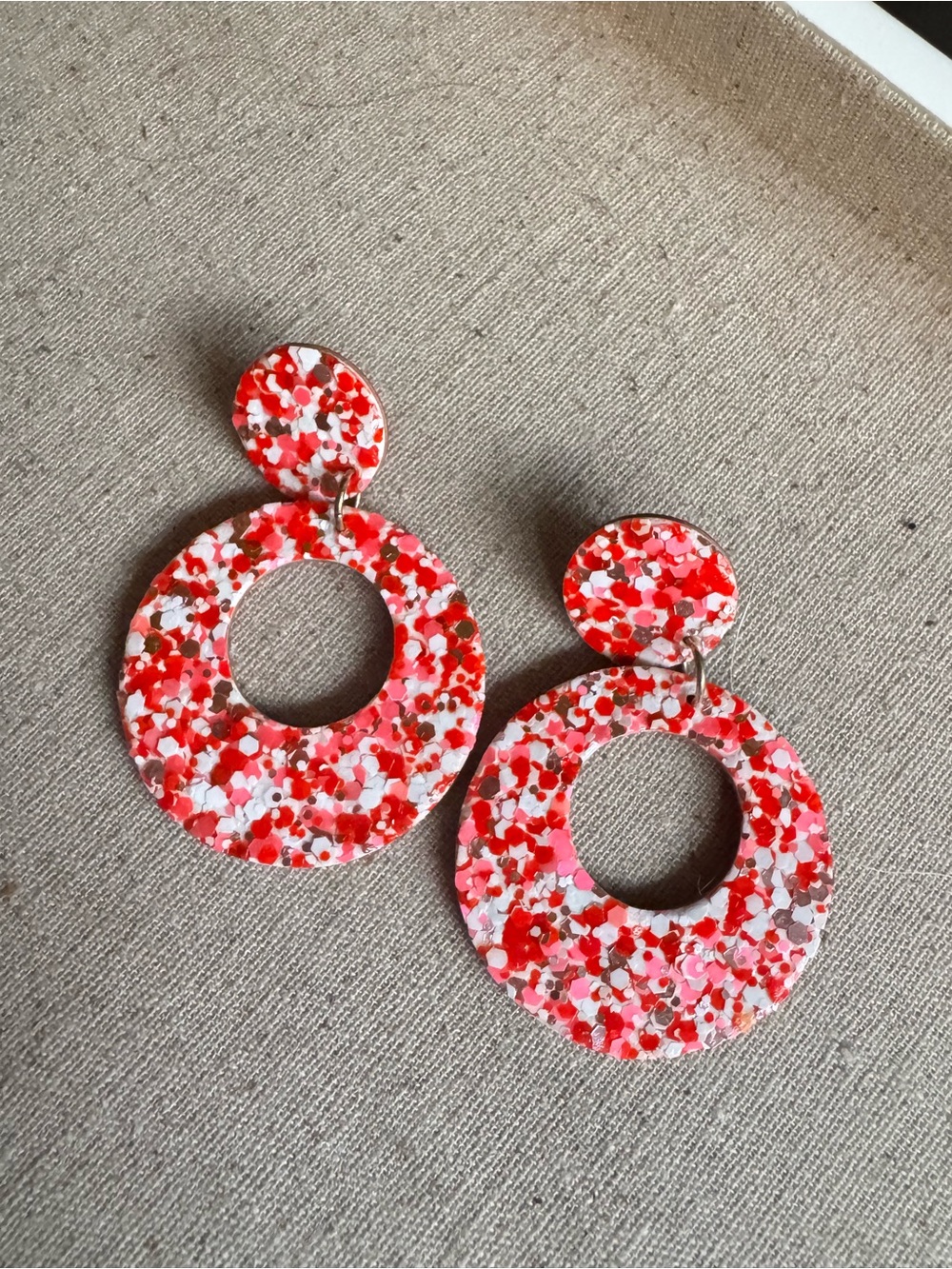 Monday Morning Press Handmade Red/Pink Confetti Hoop Drop Earrings
